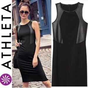 Athleta Black Pointe Midi Dress Faux Leather Panels S Minimalist Travel Outdoor